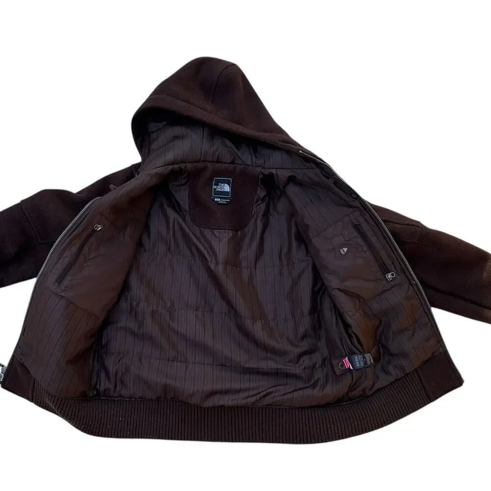 The North Face Buckeye Bomber Jacket Men's Size S Brown Wool Hooded